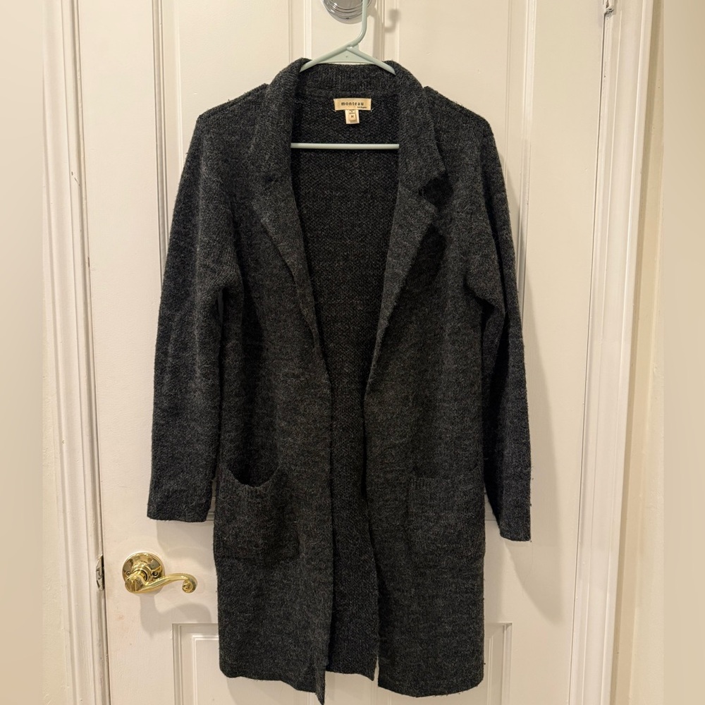 Monteau Dark Gray Open Front Cardigan
